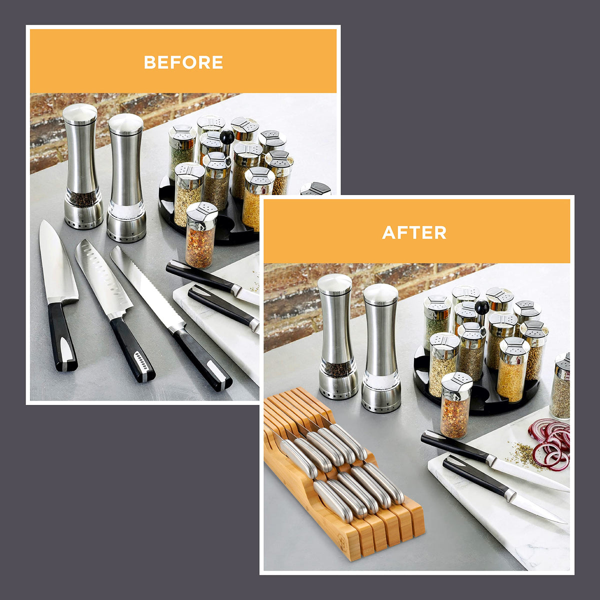 Bambüsi neat drawer with knife storage speeds meal prep.
