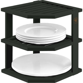 Bambüsi plate organizer corner, space-saving rack for neat cabinet stacking.