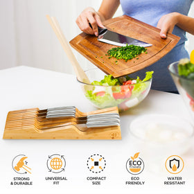 Bambüsi slot organizer drawer keeps knives separated for quick access.