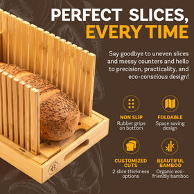 Bambüsi sourdough artisan loaf slicing guide enables even thickness for diverse breads.