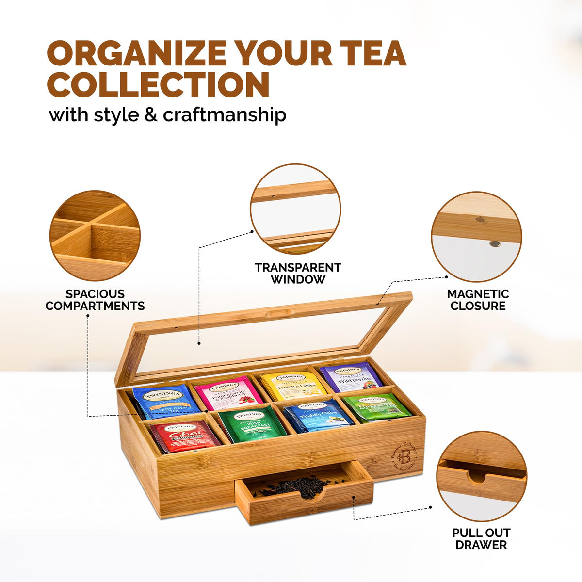 Bambüsi on-counter tea box ready for daily tea rituals.