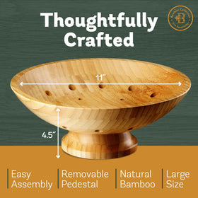 Smooth bamboo finish of Bambüsi wooden fruit bowl feels premium