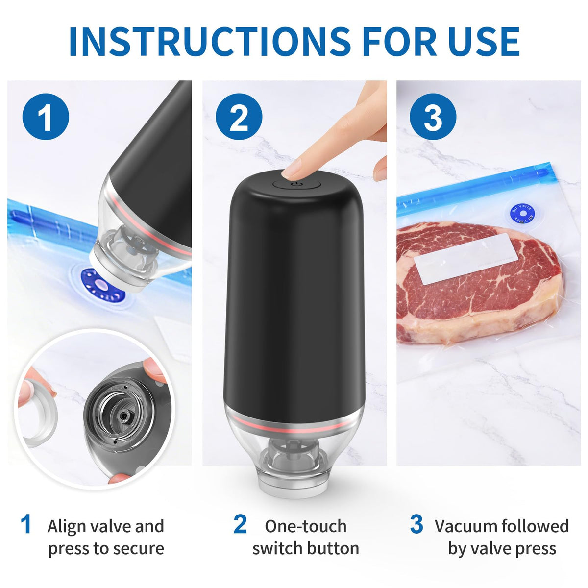 BAMCOO powerful suction shows fast air removal for crisp vacuum seals.