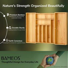 Eco-friendly bamboo composition with a neat kitchen drawer setup.
