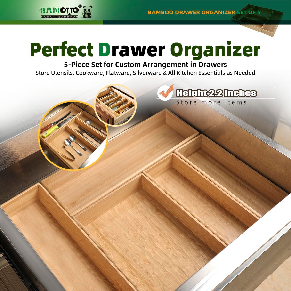 BAMOTTO CRAFTBAMBOO multipurpose organizer for pencils and clips in an office or dresser