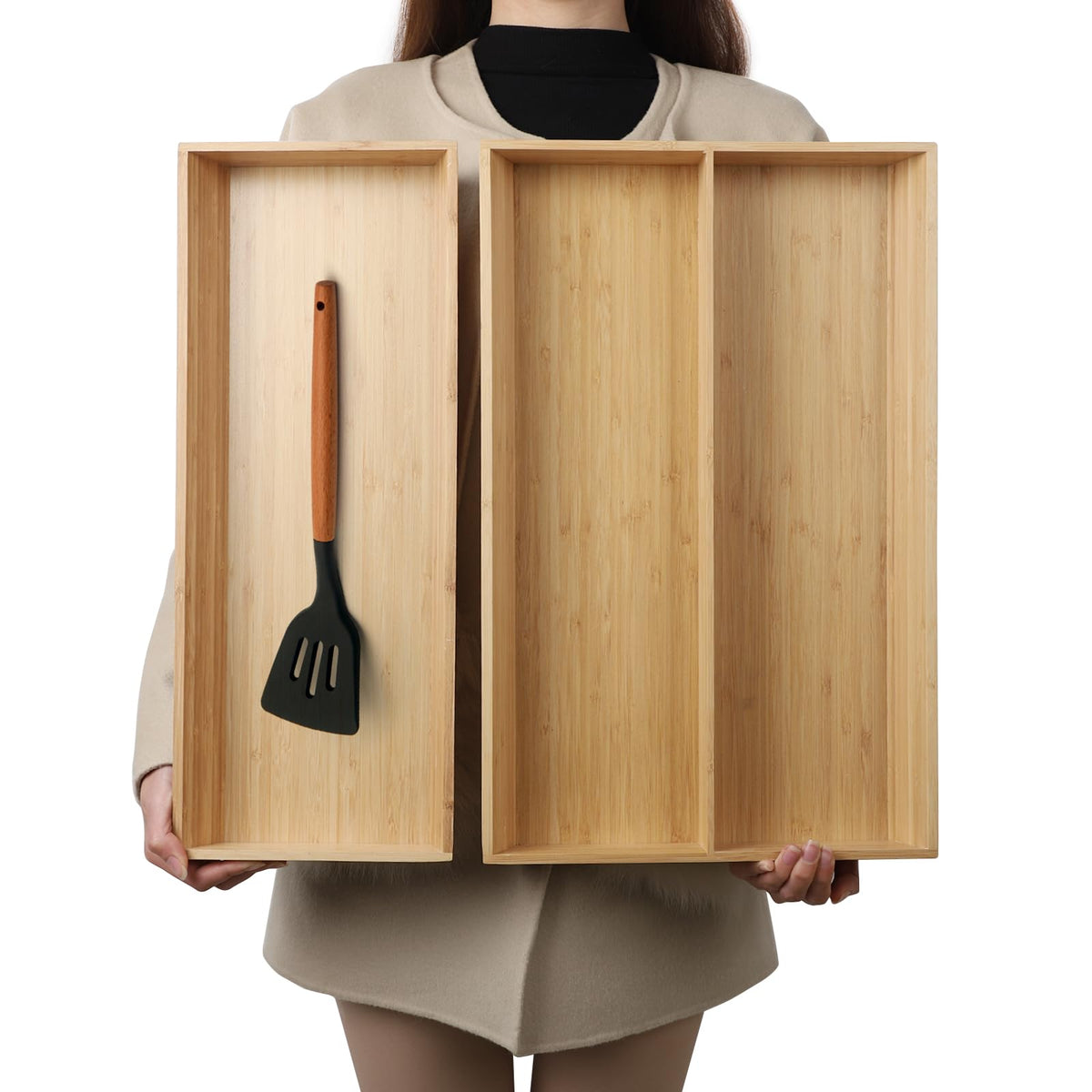 BAMOTTO CRAFTBAMBOO V-shaped drawer organizer fits 19.6 inches for spacious storage.