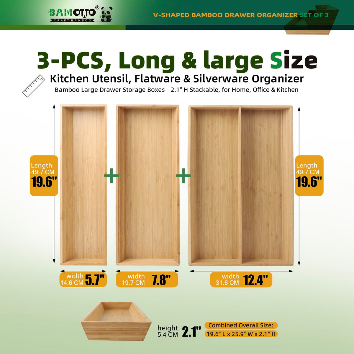 BAMOTTO CRAFTBAMBOO three-pack organizer saves drawer space in kitchens.