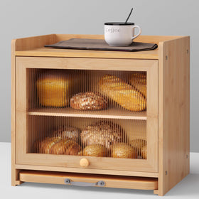 bamzc brz bamboo bread box front view highlighting dual-layer storage for bread and pantry staples.