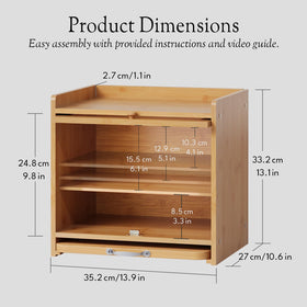 bamzc brz bamboo bread box open dual-layer shows easy access to baked goods.