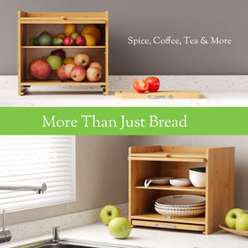 bamzc brz bamboo bread box spice rack-ready top surface for spices and decor.