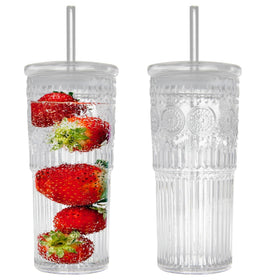 Bandesun all-glass 24oz iced coffee cup with lid and straw for spill-safe serving