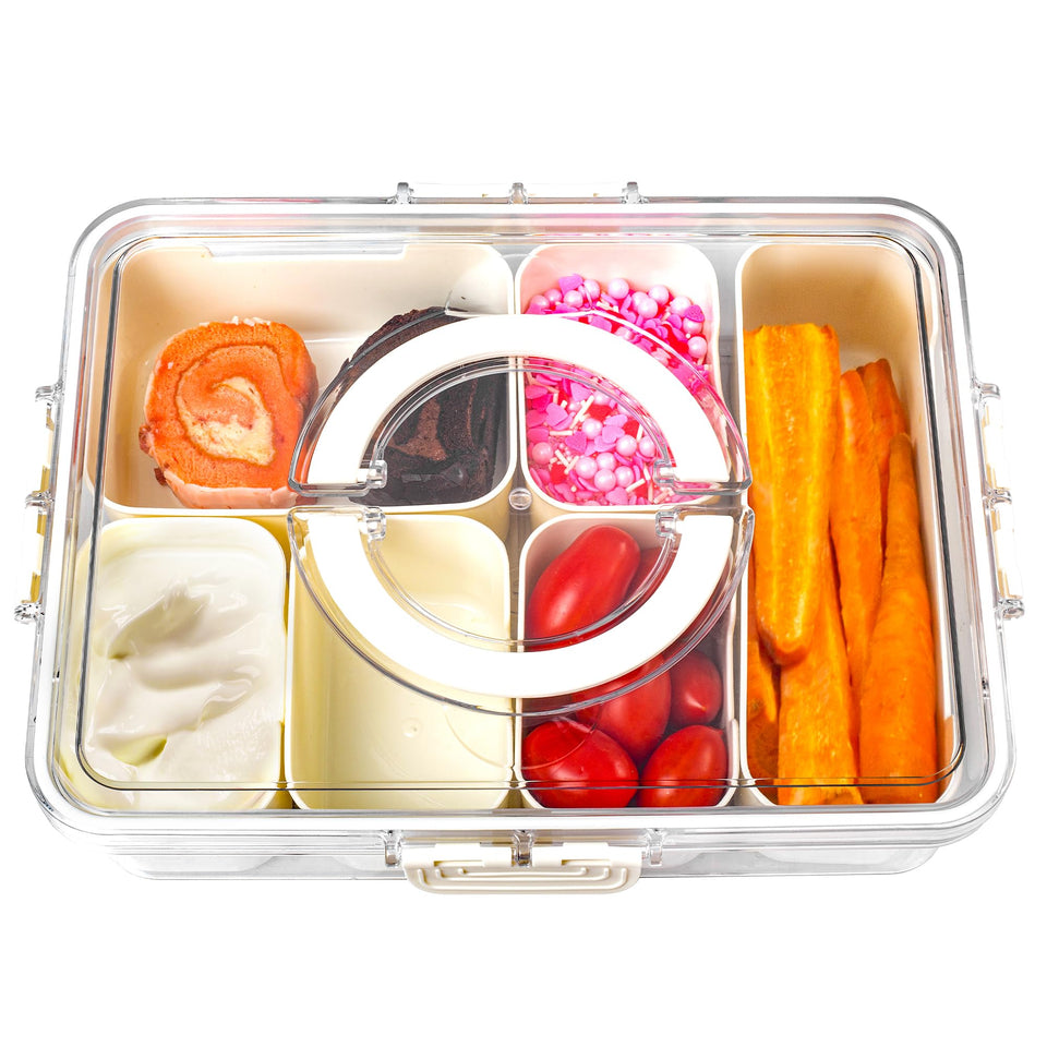 Bandesun divided serving tray with lid and handles, showcasing organized snacks.
