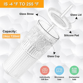 Bandesun glass cup with engraved sunflower pattern adds artful beverage presentation