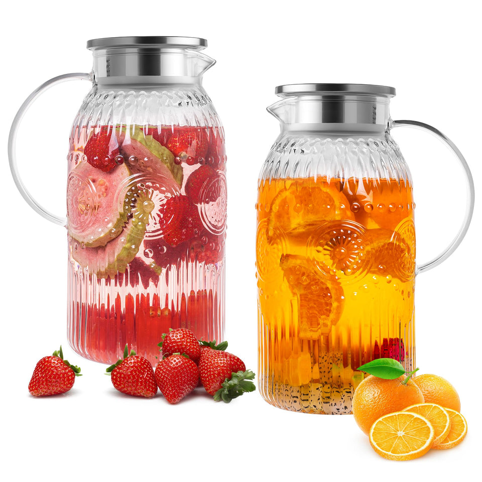 Bandesun glass pitcher with lid showing 68 oz capacity for family gatherings