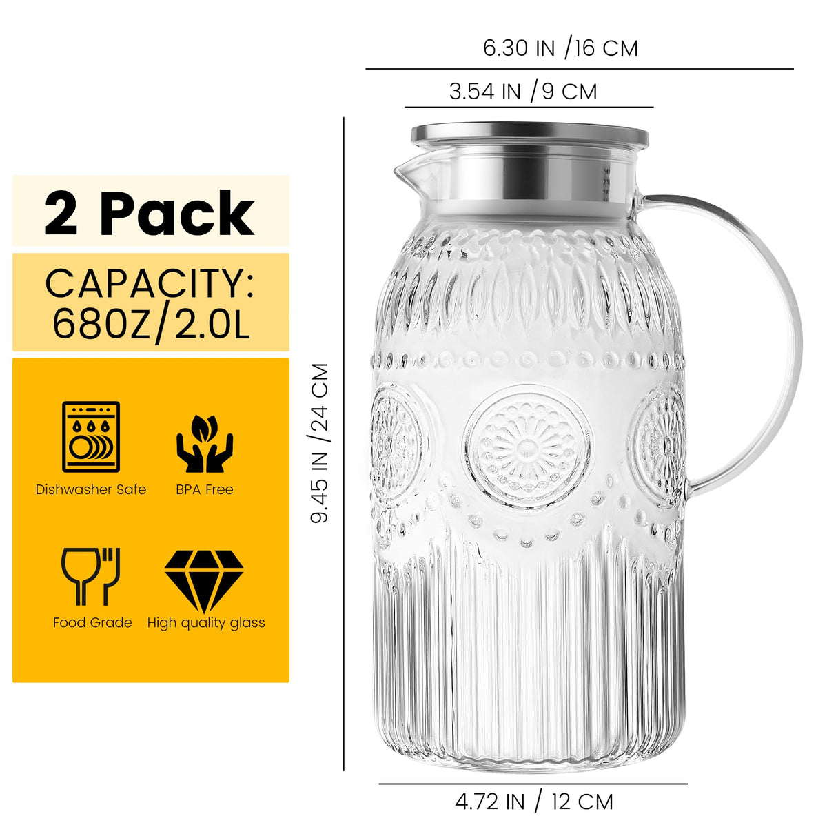 Bandesun vintage water carafe highlighting clear glass for cold brew