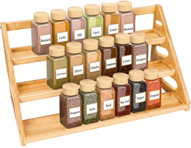 Banlilus bamboo spice rack with tiered design for organized jars.