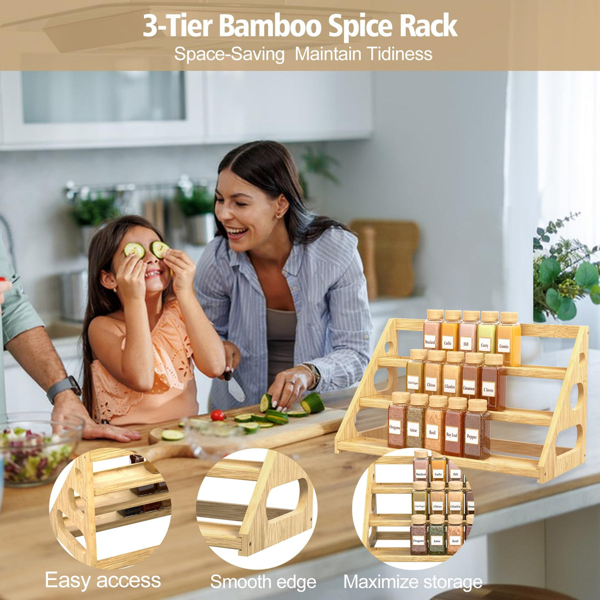 Banlilus spice rack with visible shelves makes jars easy to grab.