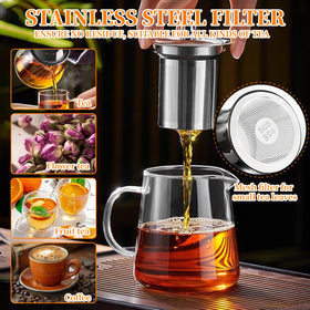 BanYakong borosilicate glass body lets you watch tea steep clearly.
