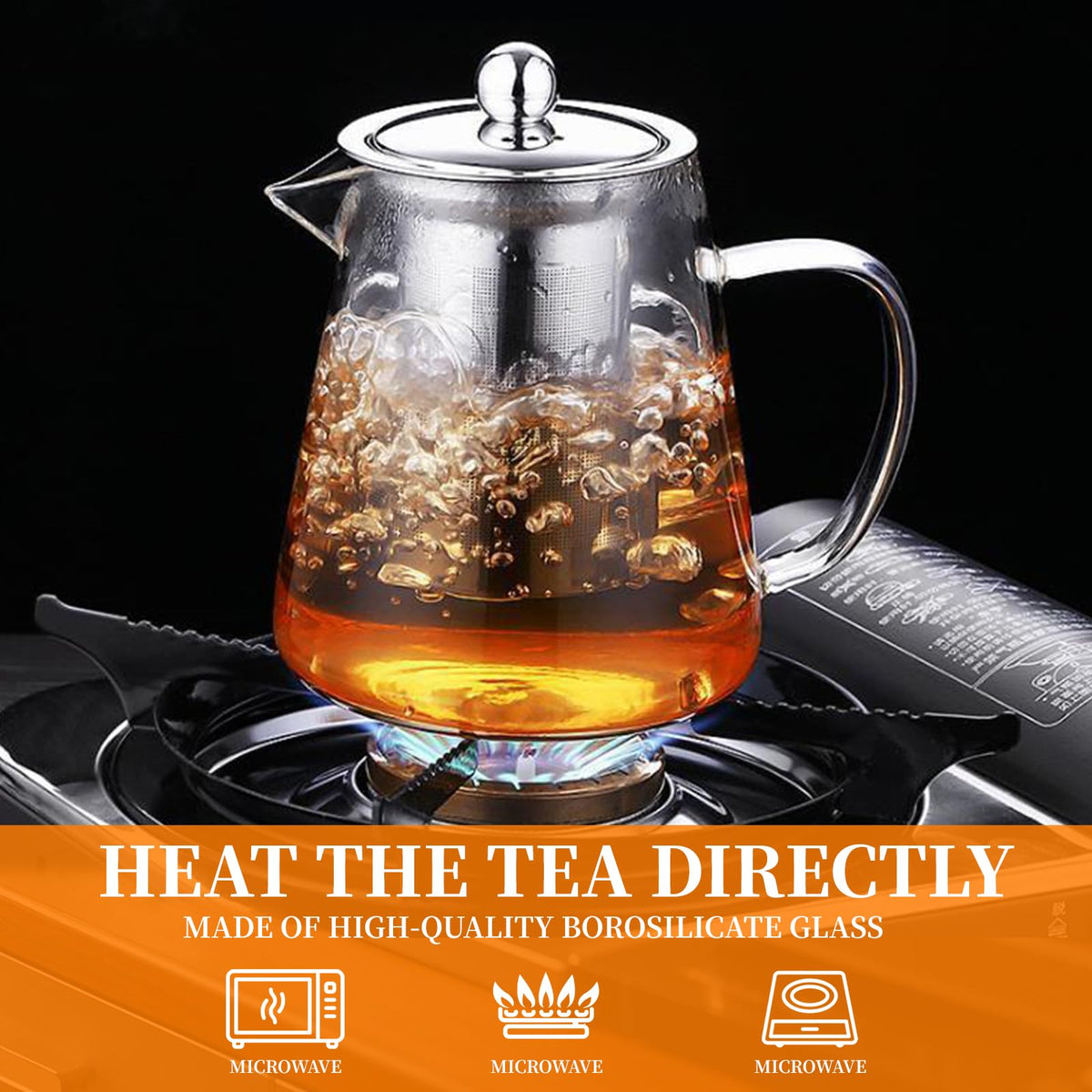 BanYakong two-size glass teapot for home or travel use (550ml and 950ml).