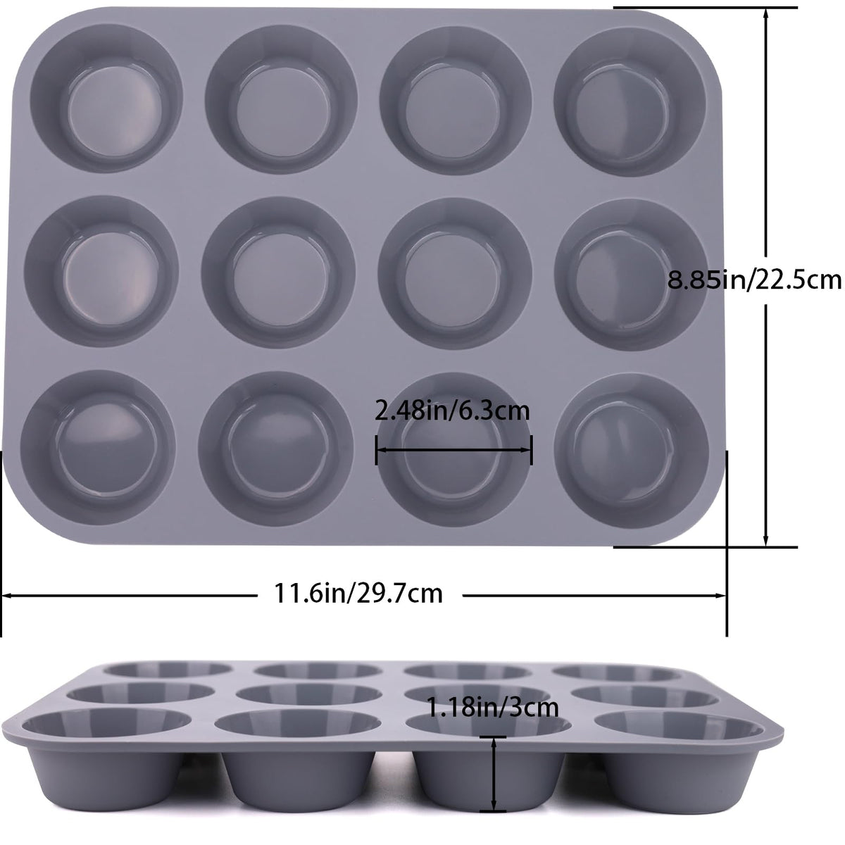 Baocuan 12-cup silicone muffin pan with nonstick surface for effortless release.