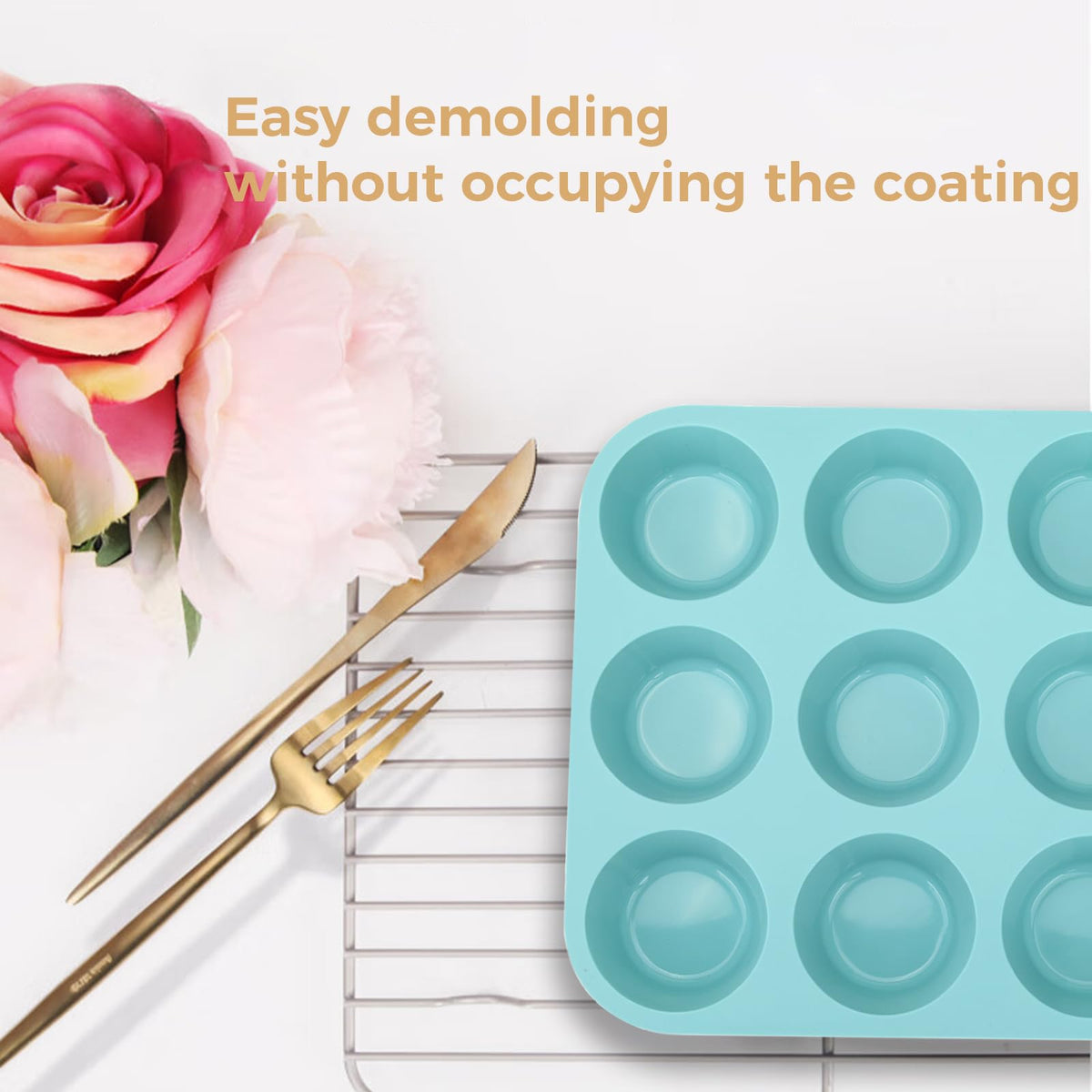 Baocuan silicone muffin pan is oven-safe up to 450°F for high-heat baking.