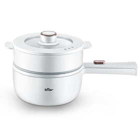 Bar Bear hot pot electric with steamer—compact versatility for quick noodles and steamed veggies.