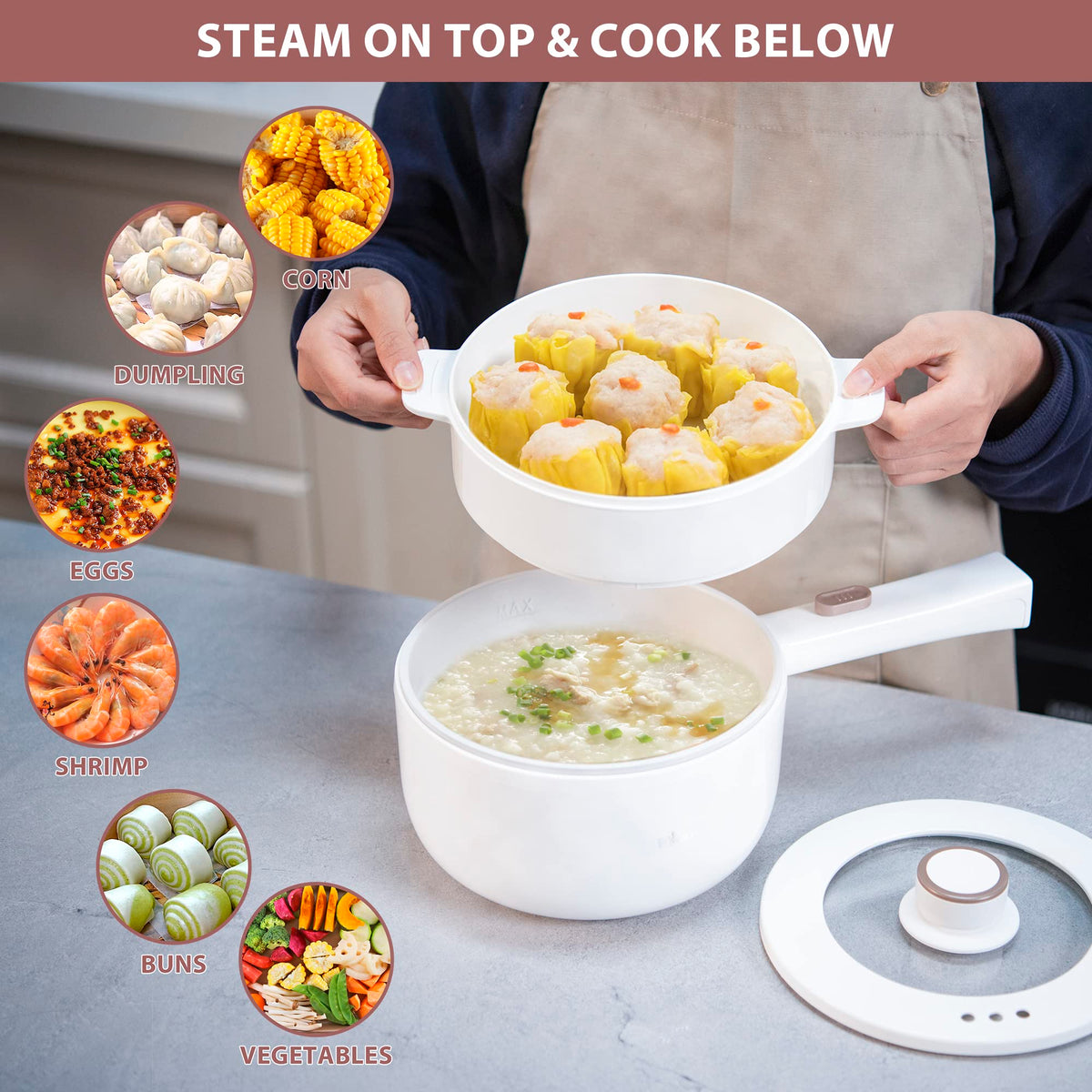 Bar Bear hot pot electric with steamer—non-stick pan ideal for searing steak or eggs.