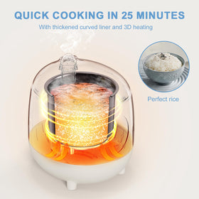 Bar Bear mini rice cooker measuring cup included for accurate portions.