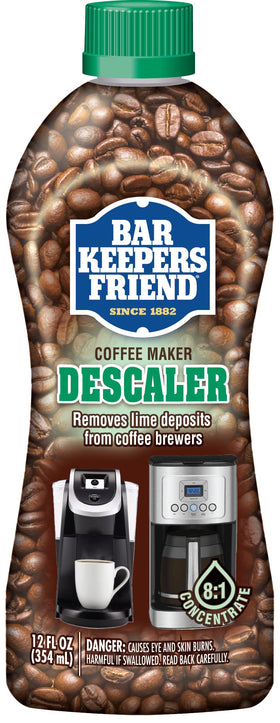 Bar Keepers Friend cleaner shown cleaning a drip coffee pot for a fresher brew.