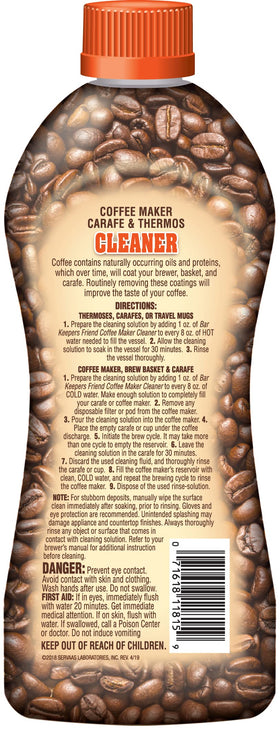 Bar Keepers Friend coffee cleaner on an espresso machine for residue removal.