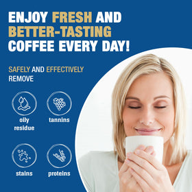 Bar Keepers Friend Coffee Maker Cleaner applied to a carafe for clarity and cleanliness.