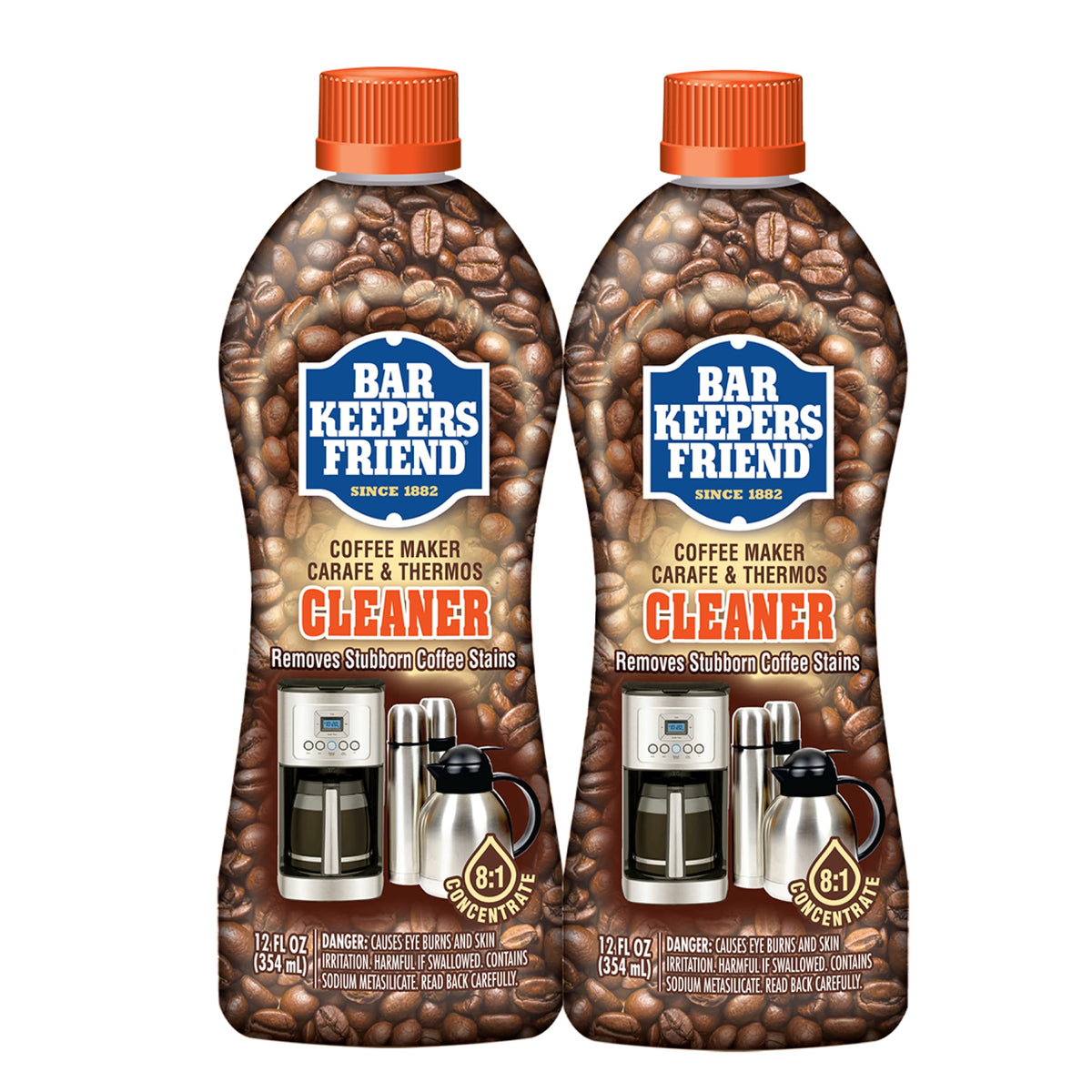 Bar Keepers Friend Coffee Maker Cleaner used on an espresso machine to remove stains and residue.