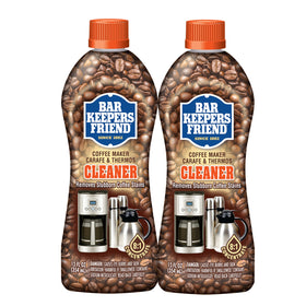 Bar Keepers Friend Coffee Maker Cleaner used on an espresso machine to remove stains and residue.