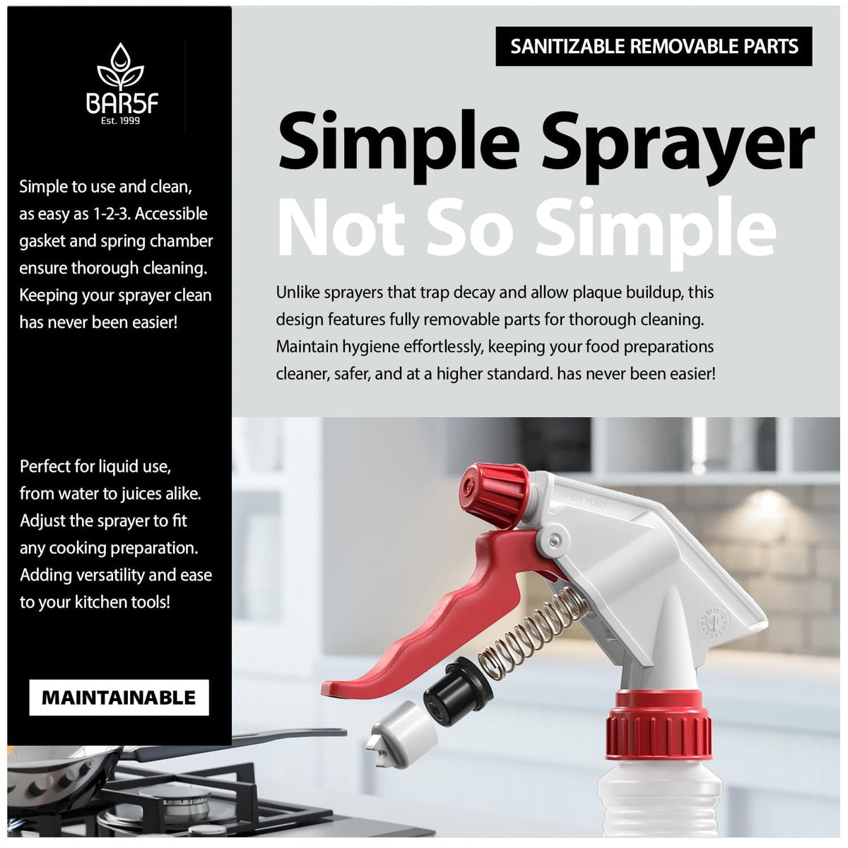 Bar5F gasket chambered bottle simplifies cleaning and sanitation after use