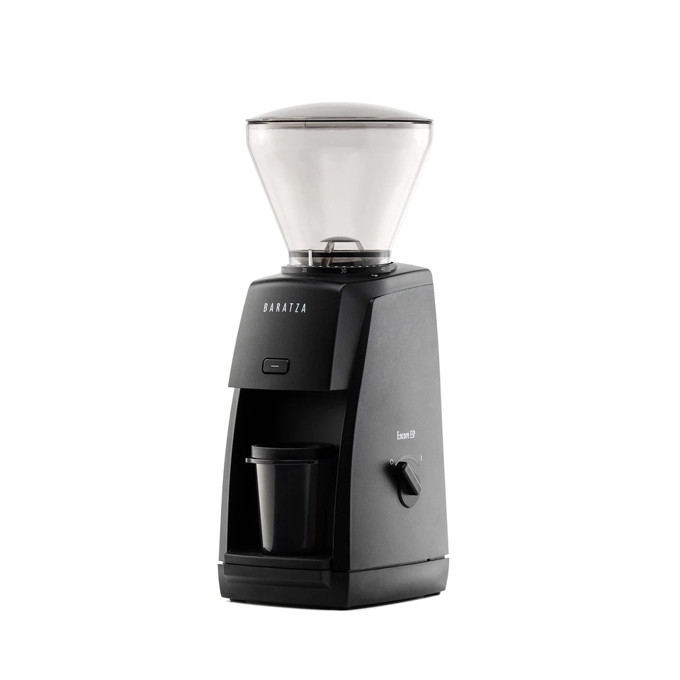 Baratza Encore ESP grinder front view highlighting grind control for espresso and filter.