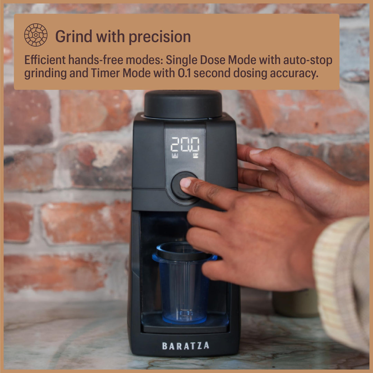 Baratza Encore ESP Pro anti-static tech reduces mess during grinding.