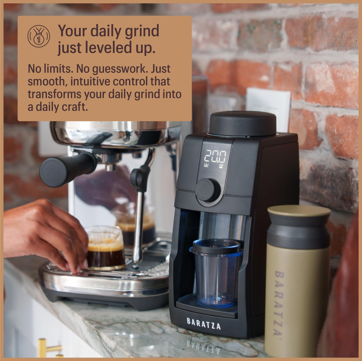 Baratza Encore ESP Pro burr-removal view highlights tool-free maintenance.