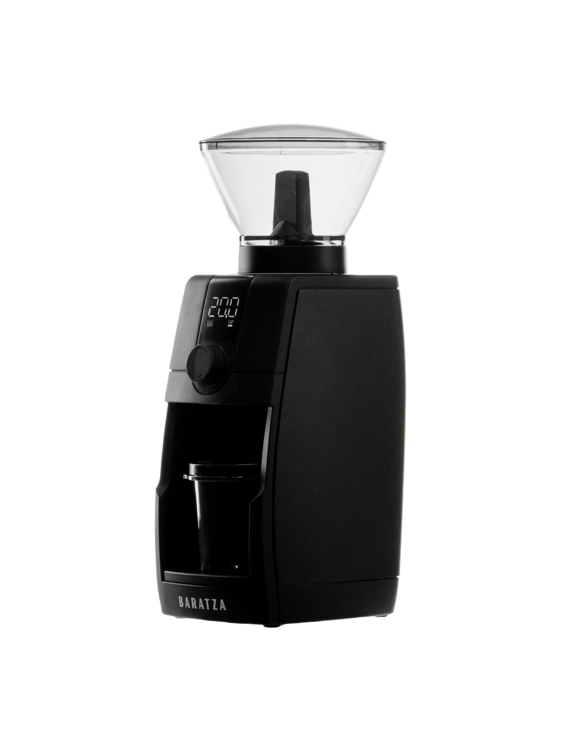 Baratza Encore ESP Pro grinder close-up shows precision burrs for consistent grounds.