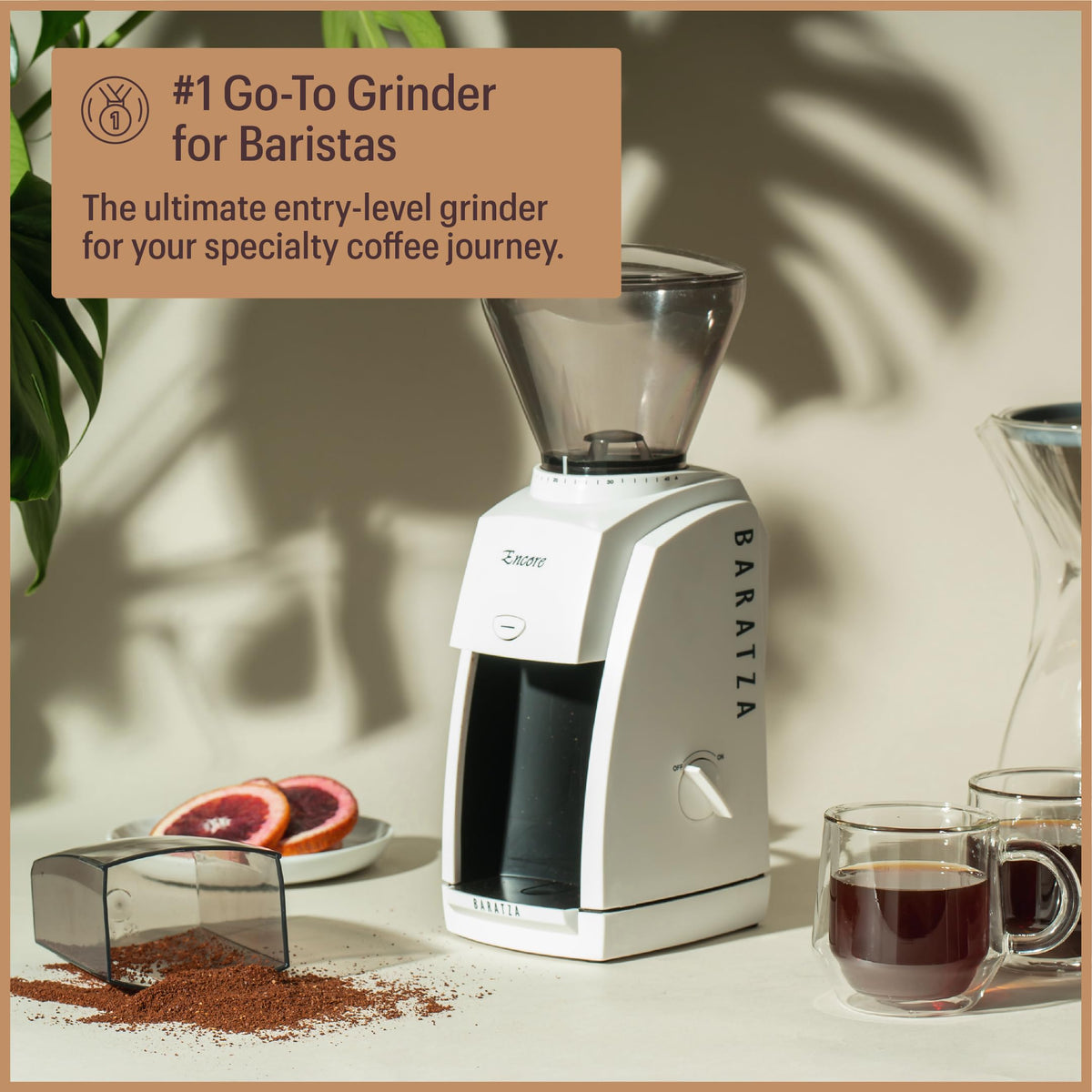 Baratza Encore front pulse button enables quick, controlled grinding sessions