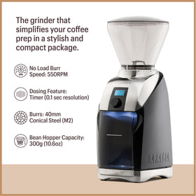 Baratza Virtuoso+ backlit grounds bin visible during grinding