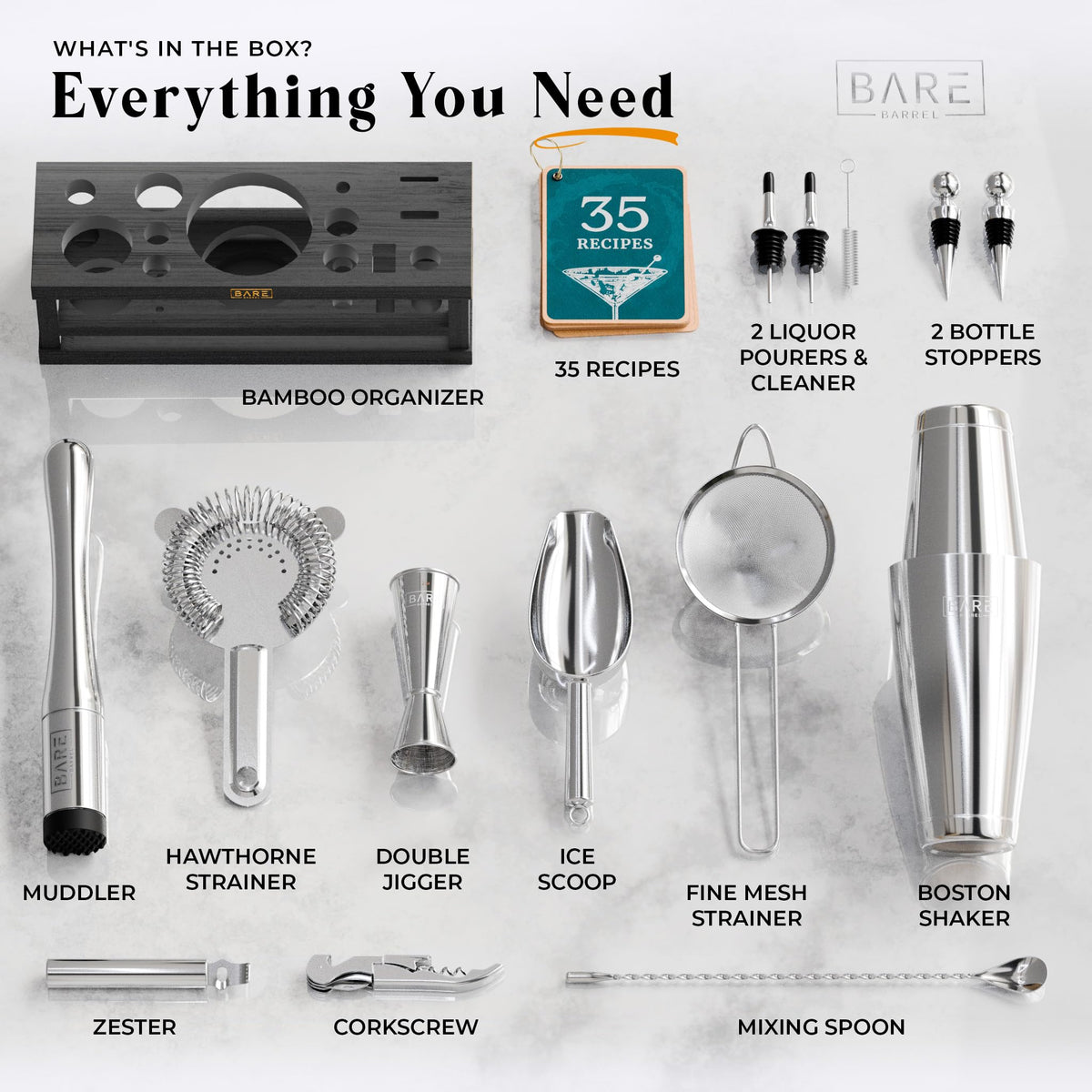 Bare Barrel 35 recipe cards for cocktail inspiration