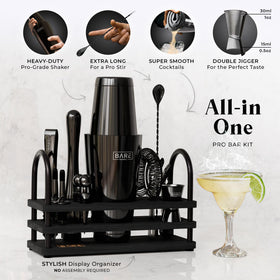 Bare Barrel bamboo organizer keeps bar tools neatly arranged.