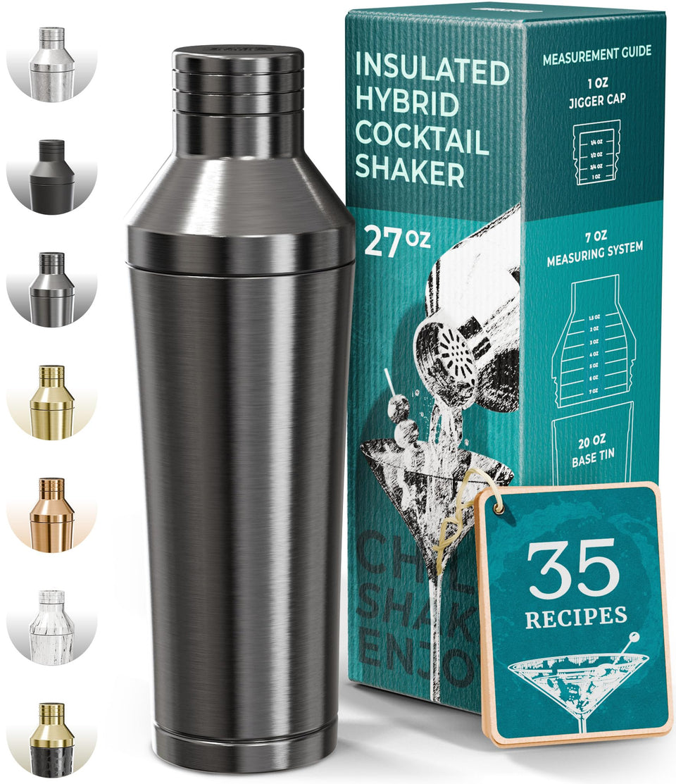 Bare Barrel insulated cocktail shaker set in slate gray with double‑wall protection for colder drinks