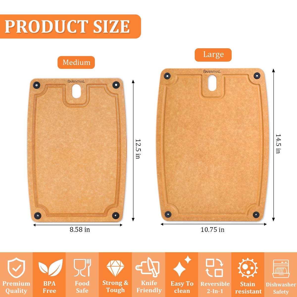 Barenthal double sided board with juice groove for mess free prep.