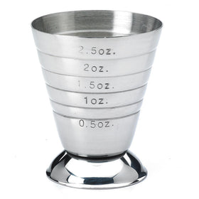 Barfly measuring cup showing 2.5 oz capacity for precise cocktail pours.