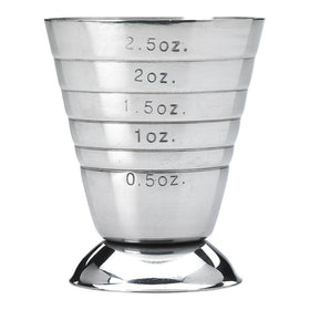 Barfly tool features a footed base for stable pouring during bartending.