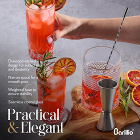Barillio 24 Oz Crystal Cocktail Mixing Glass shows clarity to monitor dilution and texture.