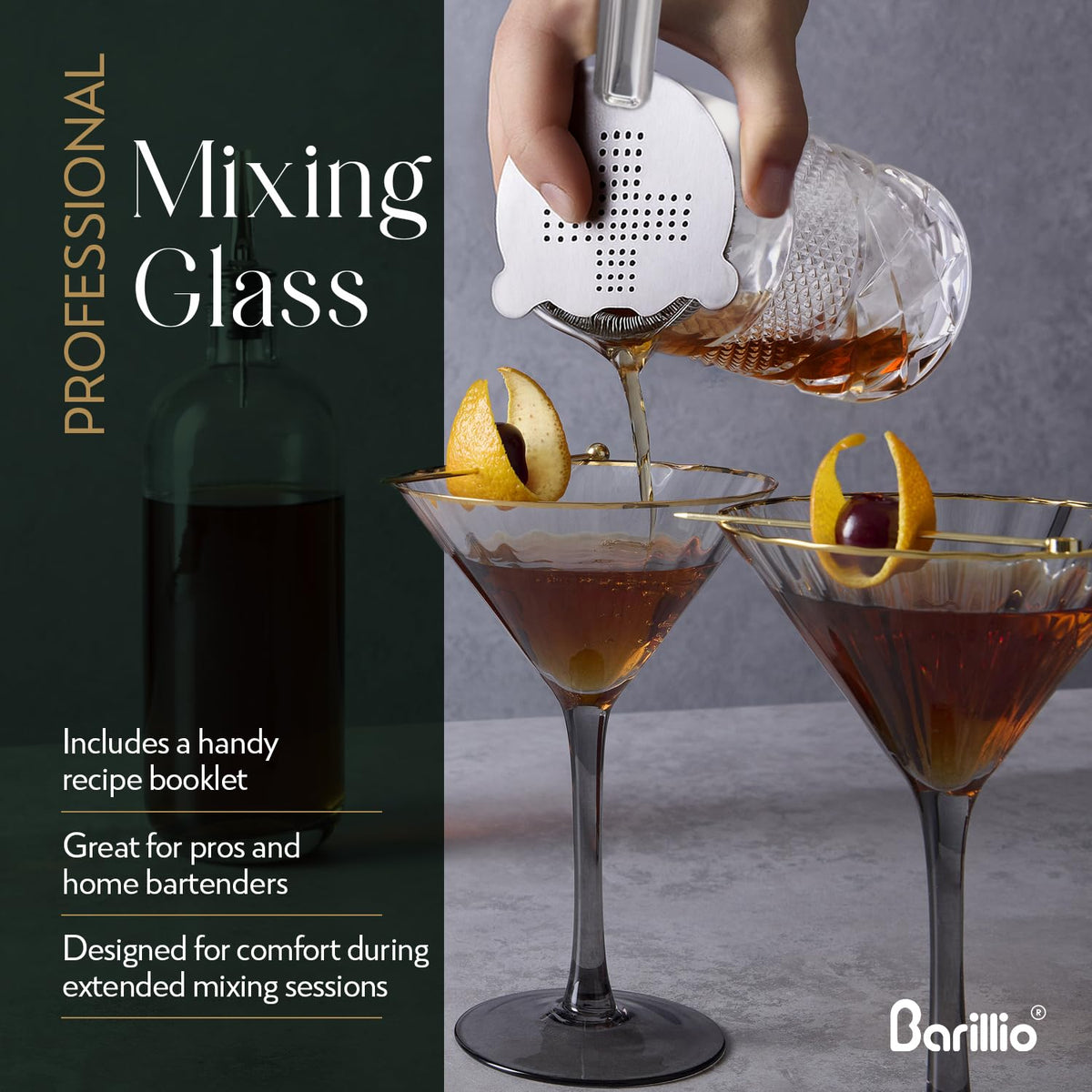 Barillio Diamond-etched grip on the mixing glass adds comfort and durability.