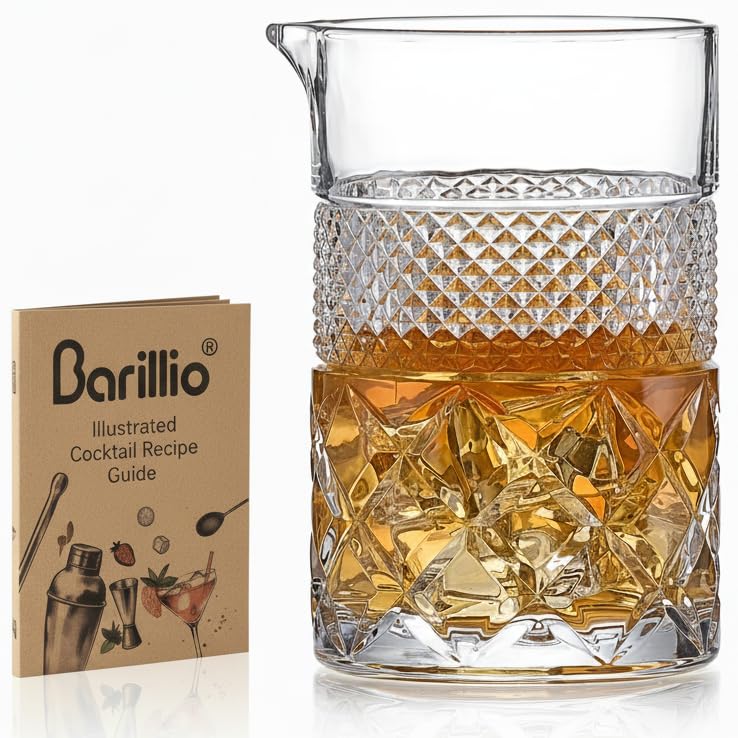 Barillio 24 Oz Crystal Cocktail Mixing Glass with weighted base for steady stirring.