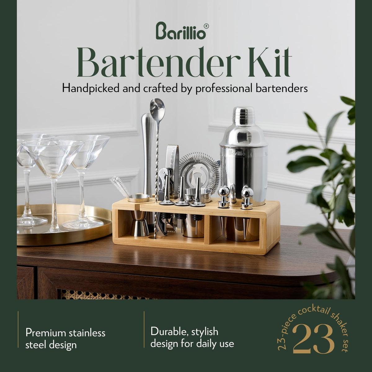 Barillio Bamboo Stand holds tools neatly for a stylish home bar